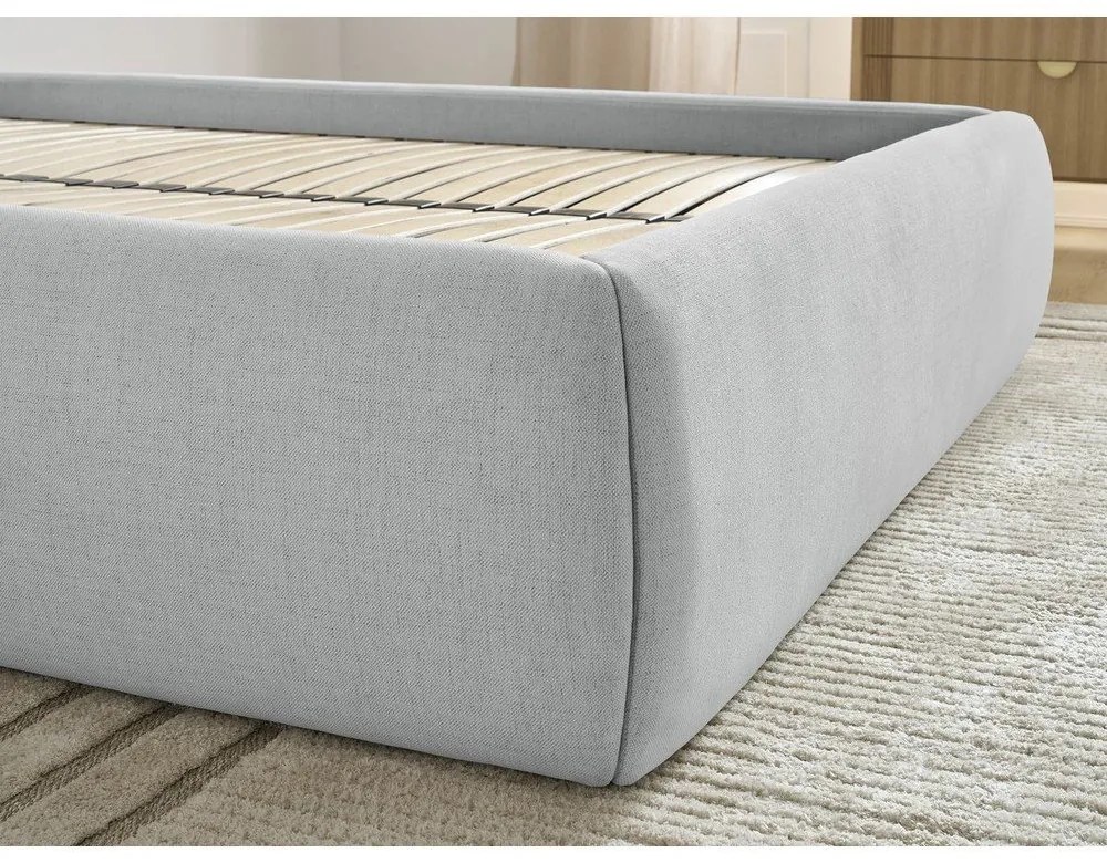 Светлосиво тапицирано двойно легло без табла с място за съхранение и включена подматрачна рамка 160x200 cm Inera – Bobochic Paris