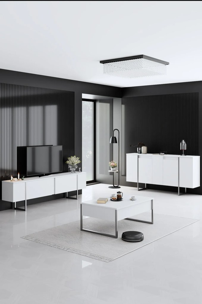 Кафе маса Luxe, цвят Бял Сребърен
