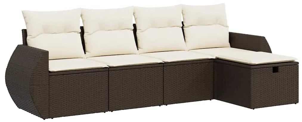 3325569 vidaXL Градински комплект с възглавници, 5 части, кафяв полиратан