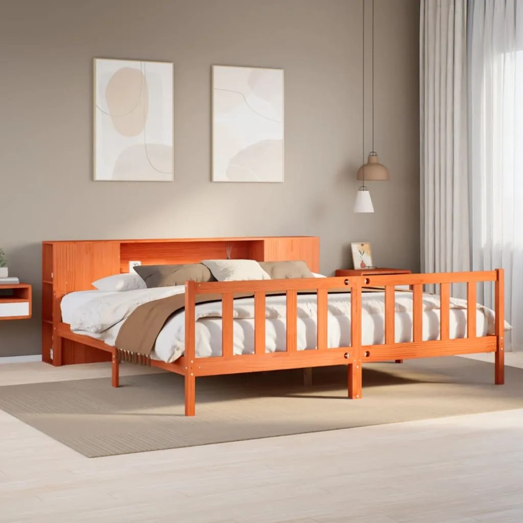 3322103 vidaXL Легло с етажерка за книги, без матрак, 180x200 см, дърво масив