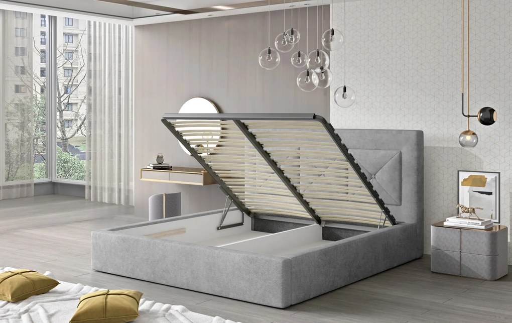 Тапицирано легло Bisovar-140 x 200-Γκρι-Με μηχανισμό ανύψωσης