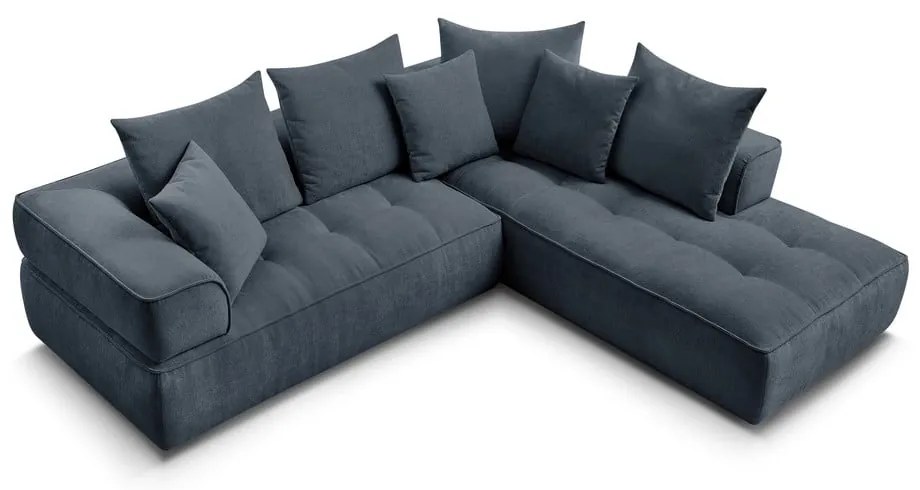 Тъмносин шенилов ъглов диван (десен ъгъл/L форма) Whesley – Bobochic Paris