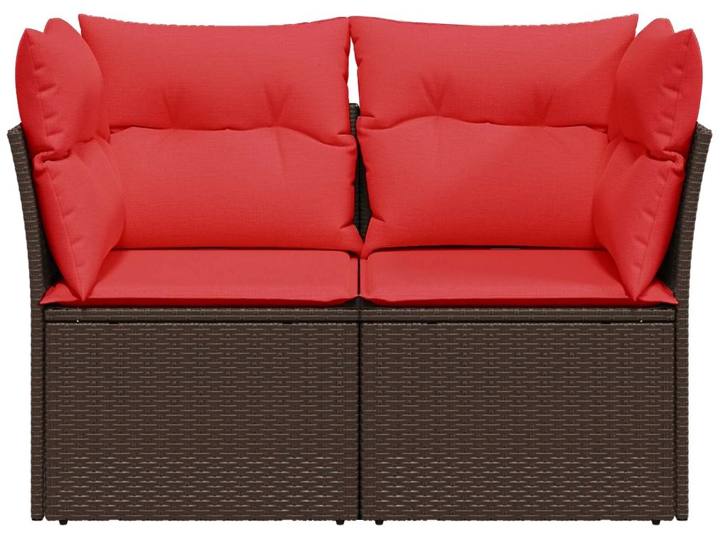 366226 vidaXL Градински диван с възглавници, двуместен, кафяв, полиратан