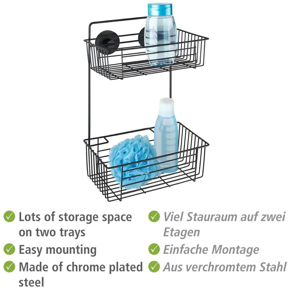 Черен стенен двуетажен рафт за баня Vacuum-Loc® Pavia Bari - Wenko