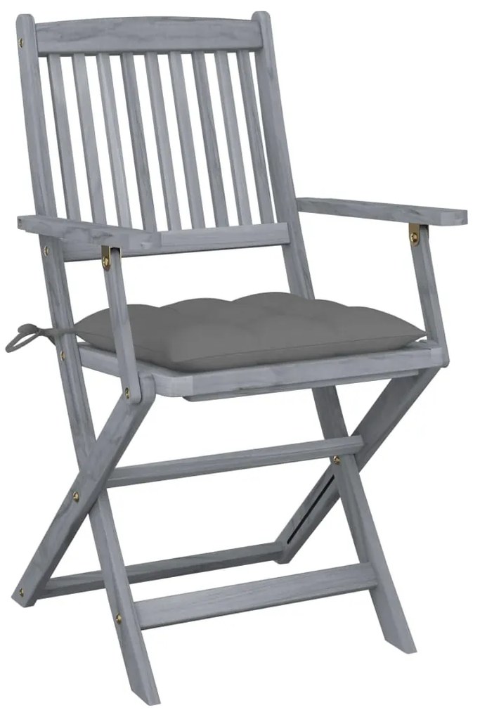 3064498 vidaXL Сгъваеми градински столове, 2 бр, с възглавници, акация масив