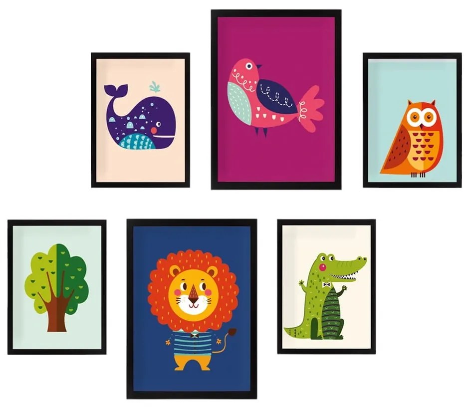 Детски картини в комплект 6 бр. Animals - Wallity