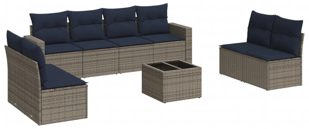 3251198 vidaXL Градински диван с възглавници, 9 части, полиратан, сив