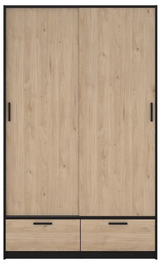 Гардероб в дъбов декор с плъзгащи се врати в черно и натурално 121x200 cm Line - Tvilum
