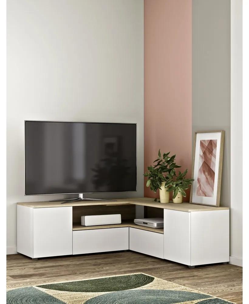 Масичка за телевизор с дъбов декор в естествено бяло 130x46 cm Angle - TemaHome