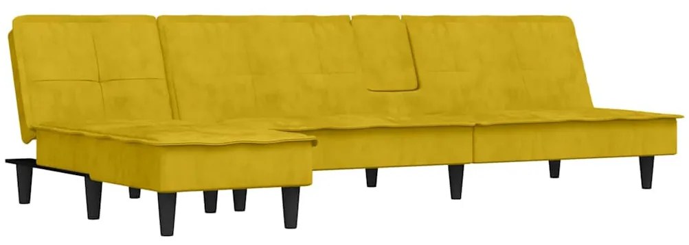 3157264 vidaXL Г-образно разтегателно канапе жълто 255x140x70 см кадифе
