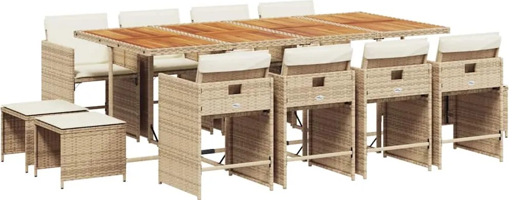 3211168 vidaXL Градински комплект с възглавници, 13 части, бежов полиратан