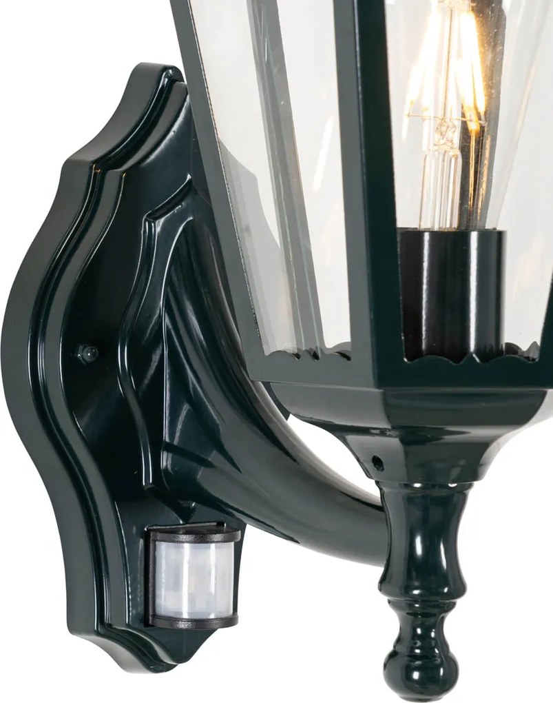 Външен стенен фенер тъмно зелен със сензор за движение IP44 - New Orleans up