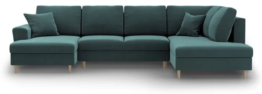 Кадифен разтегателен ъглов диван с място за съхранение в петролен цвят (десен ъгъл/U форма) Kyoto – Cosmopolitan Design