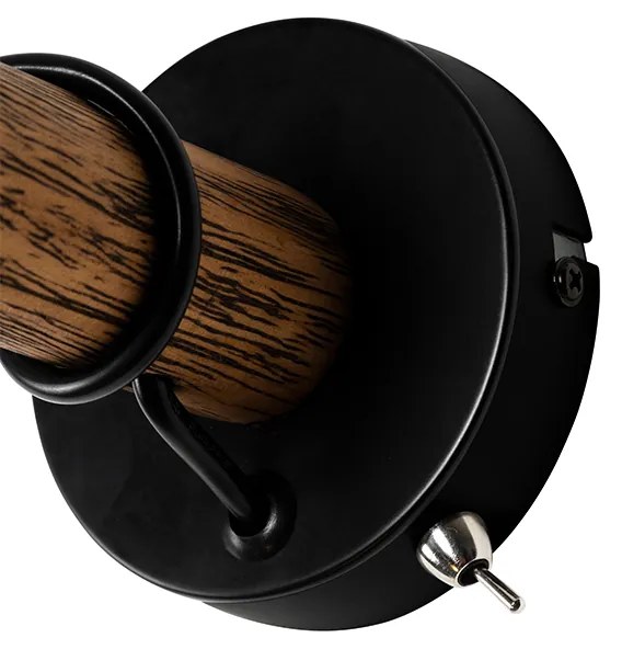 Ръстичен стенен аплик черен с дърво - Stronk