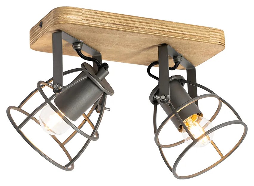 Индустриален прожектор тъмно сив с дърво регулируем 2-светлина - Arthur
