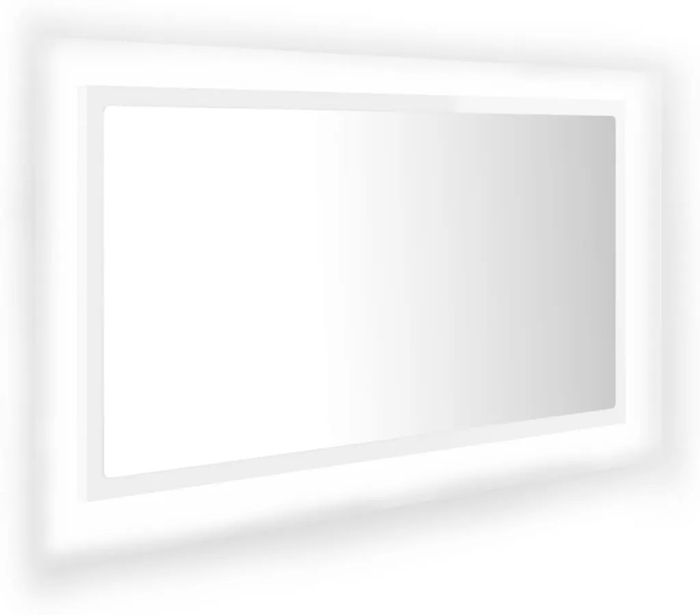 LED огледало за баня, бял гланц, 80x8,5x37 см, акрил