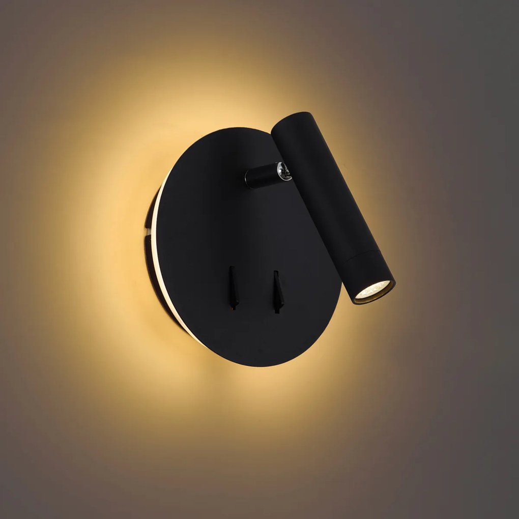 Модерна черна стенна лампа с LED и USB-C - Croft