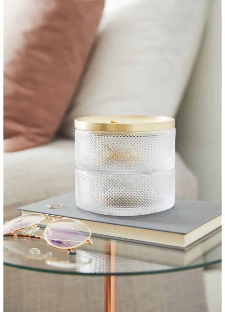 Стъклена кутия за бижута с капак в златист цвят Tesora - Umbra