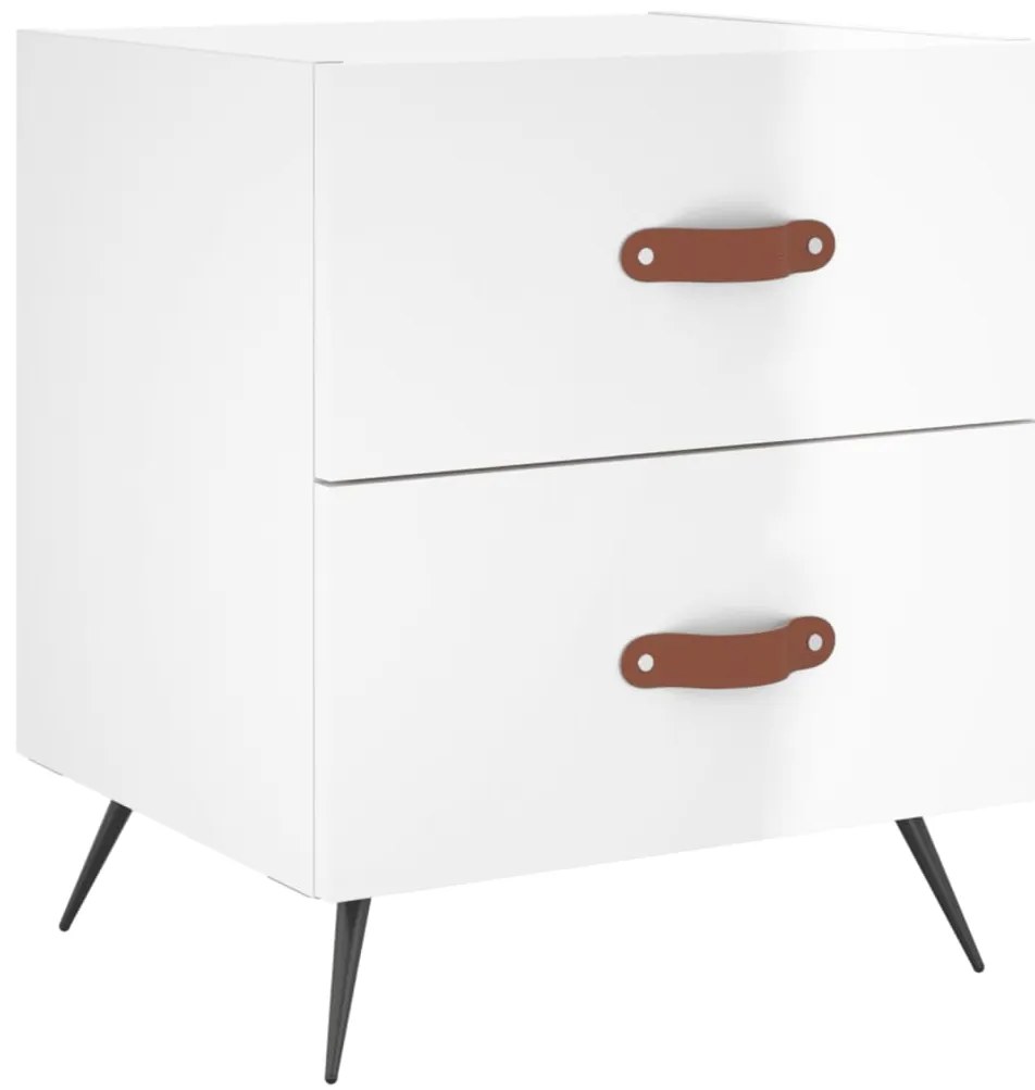 827248 vidaXL Нощно шкафче, бял гланц, 40x35x47,5 см, инженерно дърво