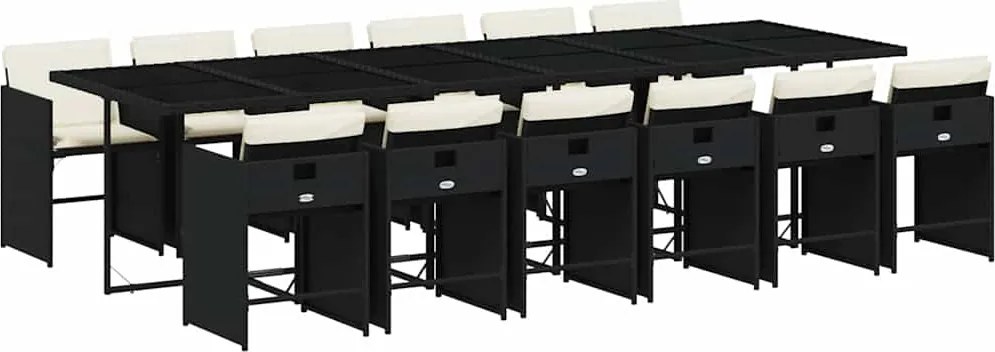 3211122 vidaXL Външен трапезен комплект 13 части с възглавници черен полиратан