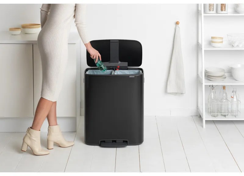 Кош за боклук Brabantia Bo Pedal 1003191, 2x30 л, Плавно затваряне, Противоплъзгаща основа, Черен
