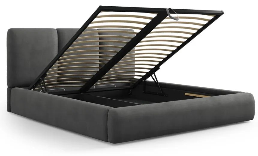 Сиво тапицирано двойно легло с място за съхранение с включена подматрачна рамка 140x200 cm Brody – Mazzini Beds