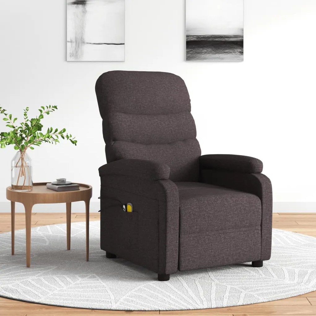 3073699 vidaXL Електрически масажен стол, тъмнокафяв, текстил