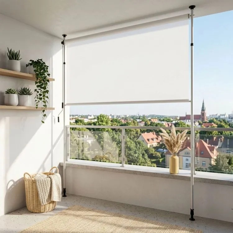 Свободностояща тента за балкон, параван за тераса с дръжка - бежова