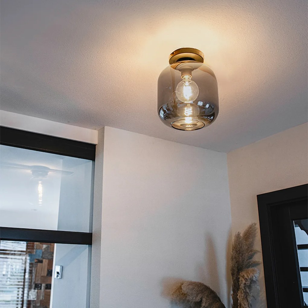 Дизайнерски таванна лампа черна & злато с опушено стъкло - Zuzanna