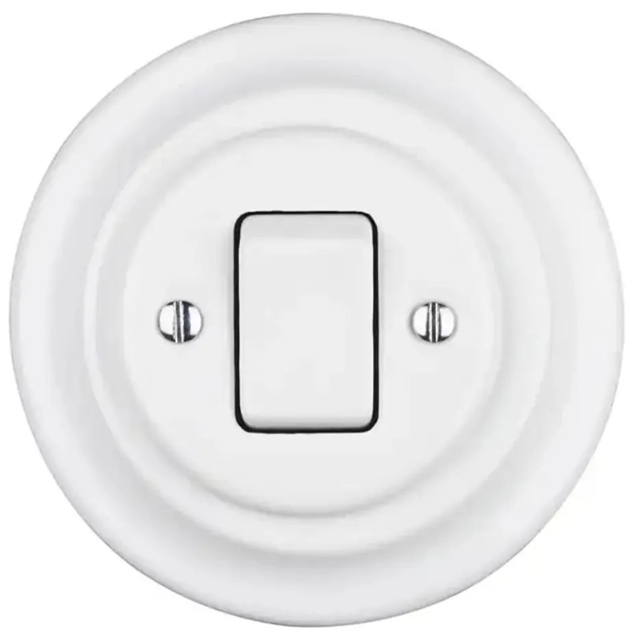 Bohemia-Design - Порцеланов ретро еднополюсен ключ с рамка №7, бял