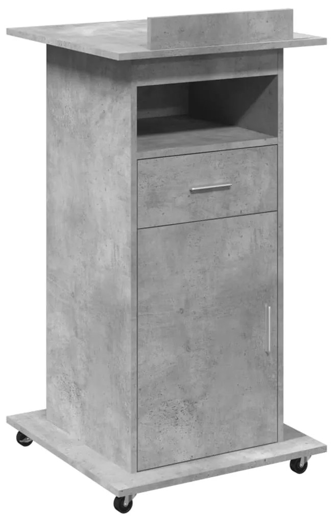 848027 vidaXL Катедра с колелца бетонно сив 55x55x107 см инженерно дърво