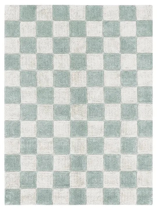 Светлосин и кремав ръчно изработен памучен килим подходящ за пране 120x160 cm Kitchen Tiles Blue Sage – Lorena Canals