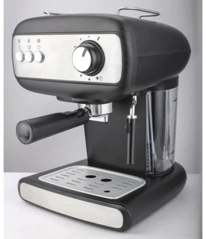 Еспресо машина Crown CEM-1525, 850W, 15 bar, 1.2 л, Подгряване на чаши, Пара, Подвижен резервоар, Крема диск, Черен