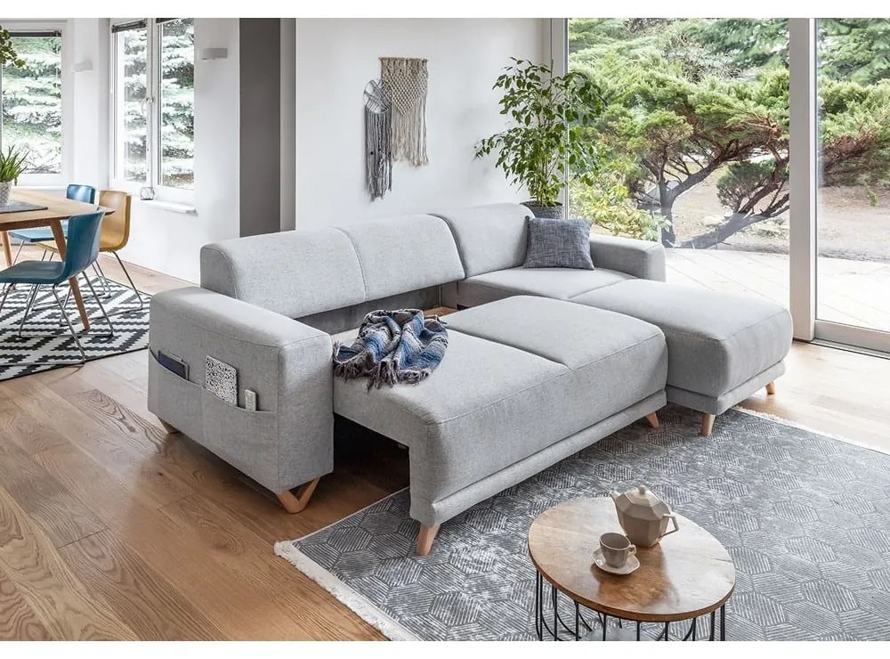 Светлосив разтегателен/с място за съхранение ъглов диван Classy Sophie – Miuform