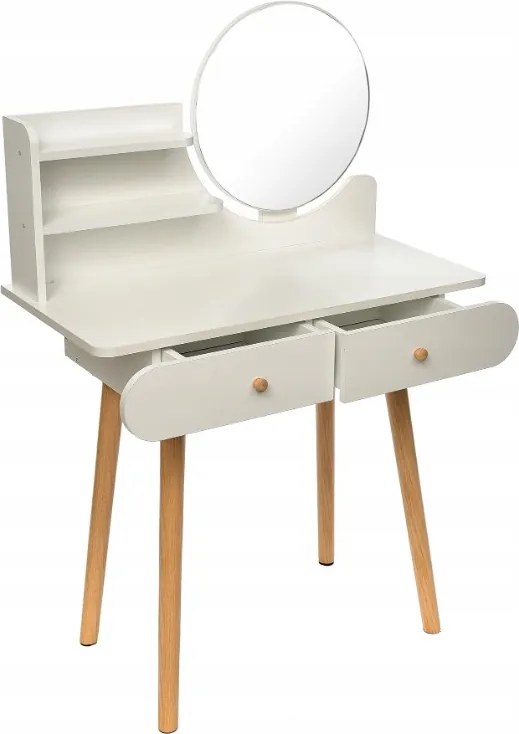 Бяла скандинавска тоалетка с огледало 80x40x120 cm - 2 чекмеджета