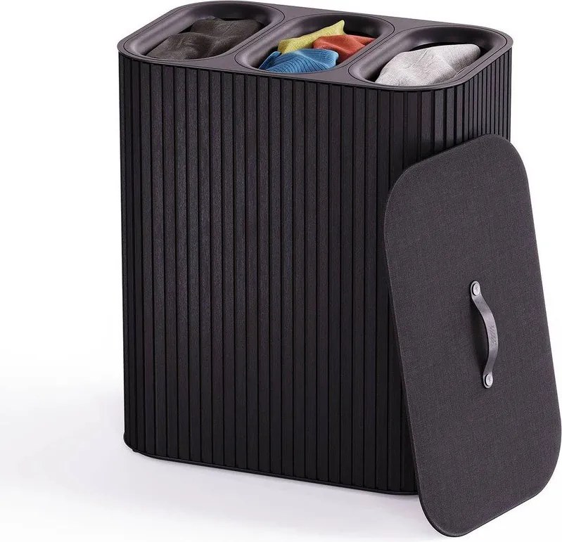 Черен бамбуков кош за пране 3x30 l Tota Trio Luxe – Joseph Joseph