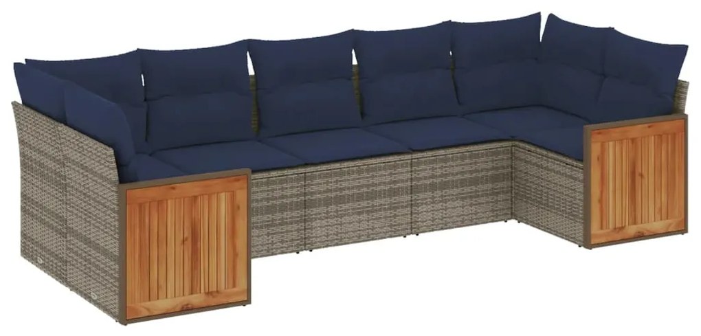 3260353 vidaXL Градински диван с възглавници, 7 части, полиратан, сив