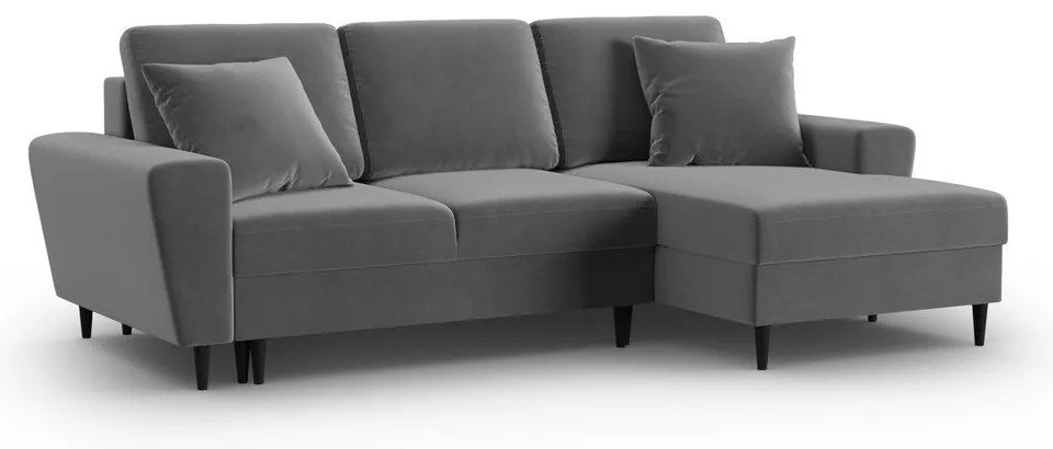 Светлосив кадифен разтегателен ъглов диван с място за съхранение (десен ъгъл) Kyoto – Cosmopolitan Design