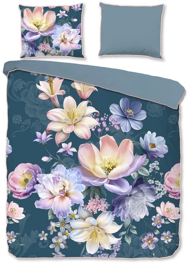 Синьо двойно /удължено спално бельо от памучен сатен 200x220 cm Mirery – Descanso