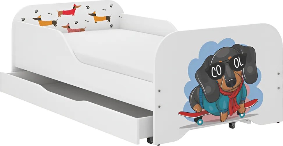 Пълно детско легло 140 x 70 cm с матрак и решетка - SKATE DOG