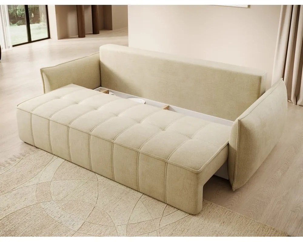 Бежов кадифен сгъваем/с място за съхранение диван 242 cm Weltton – ELTAP