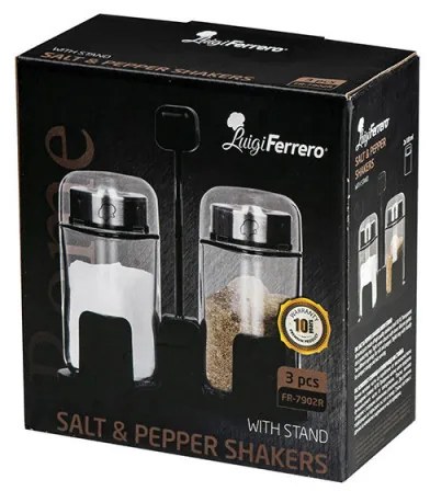 Солници комплект Luigi Ferrero Rome FR-7902R, 100 мл, 3 части, Стойка, Неръждаема стомана, Прозрачен/инокс