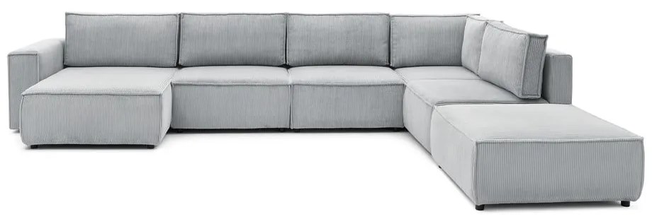 Светлосив ъглов U-образен диван от велур, десен ъгъл Nihad modular - Bobochic Paris