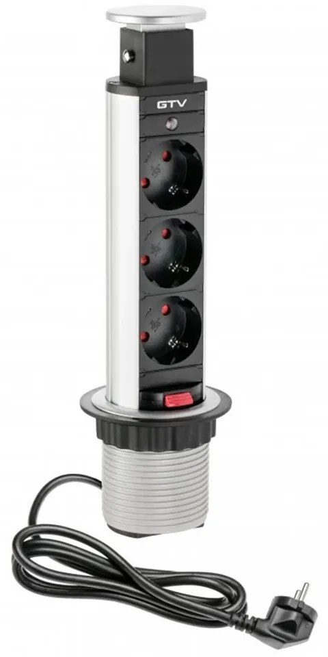 GTV AE-BPW3S60-80 Pull-out контакт за вгражд., 3х Schuko, кабел 1,5 м, сребрист