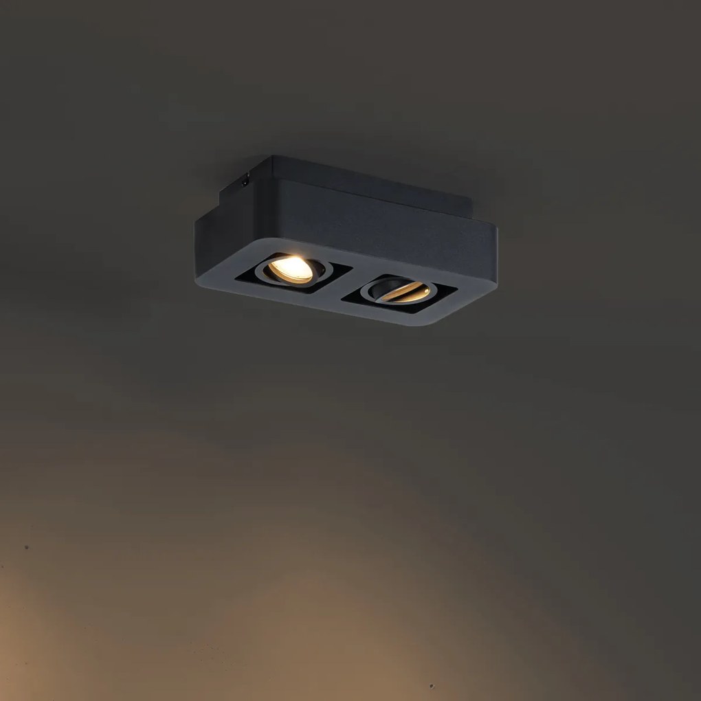 Заоблен повърхностно монтиран прожектор черен 2-лампи въртящ се и накланящ се - Dox