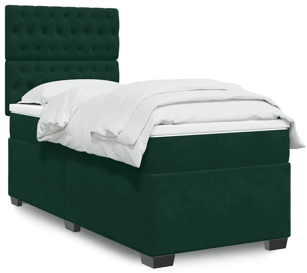 3290819 vidaXL Боксспринг легло с матрак, тъмнозелено, 90x200 см, кадифе