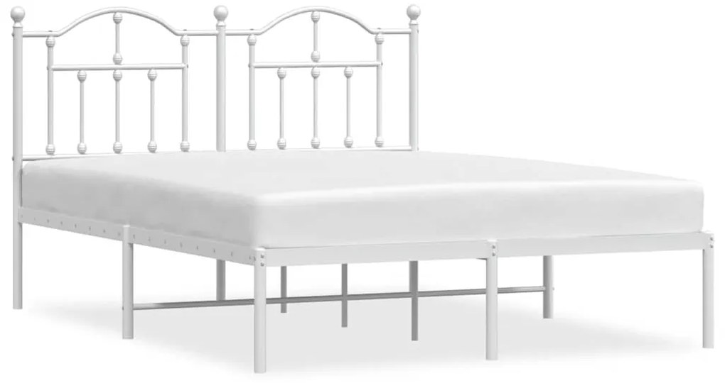353487 vidaXL Метална рамка за легло с горна табла, бяла, 135x190 см
