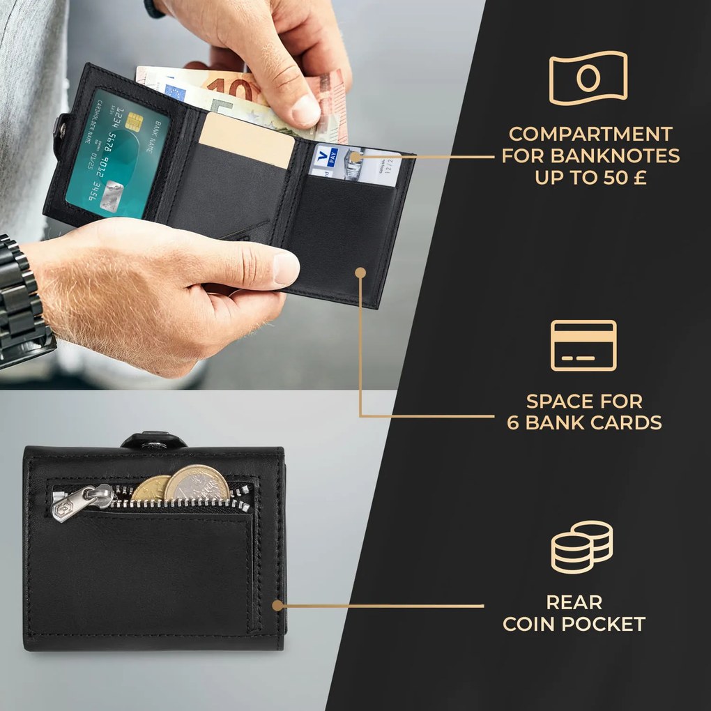 Slimpuro TRYO Слим портфейл, калъф за монети, 9,2 x 2,2 x 7,5 см (Ш x В x Д), RFID защита