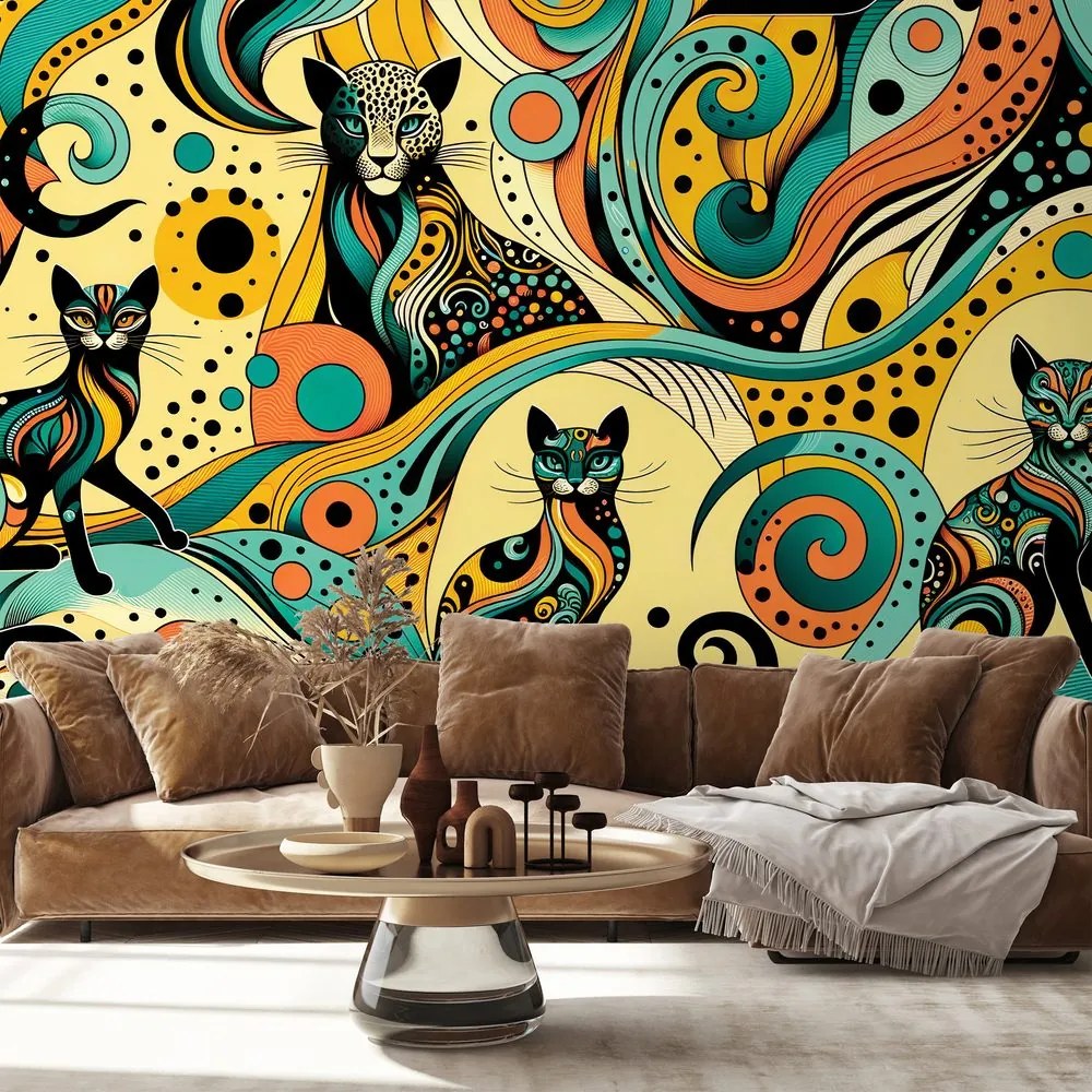 Самозалепващ фототапет – Цветни абстрактни котки