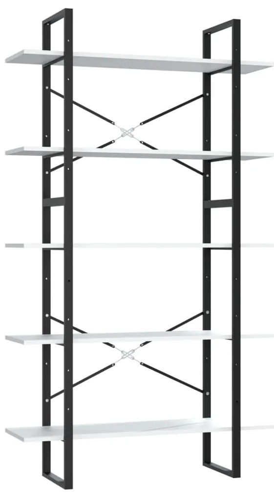 5-етажна библиотека, бяла, 100x30x175 см, инженерна дървесина